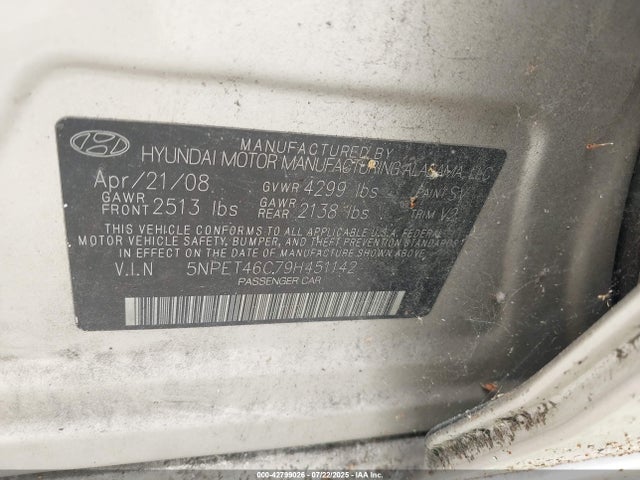 2009 HYUNDAI SONATA 5NPET46C79H451142 Photo 8