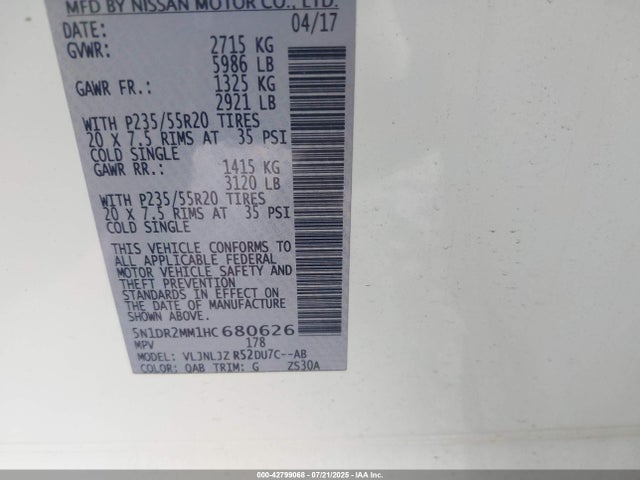 5N1DR2MM1HC680626 Nissan 2017