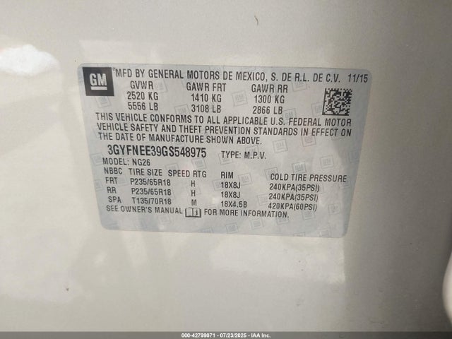 2016 CADILLAC SRX 3GYFNEE39GS548975 Photo 8