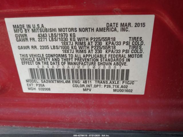 2015 MITSUBISHI OUTLANDER SPORT 4A4AP3AU0FE028887 Photo 8