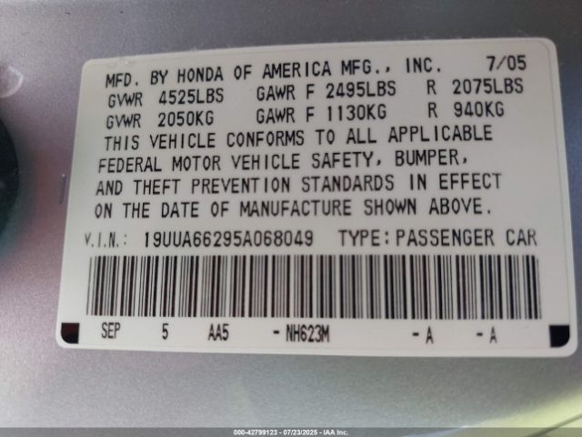 2005 ACURA TL 19UUA66295A068049 Photo 8