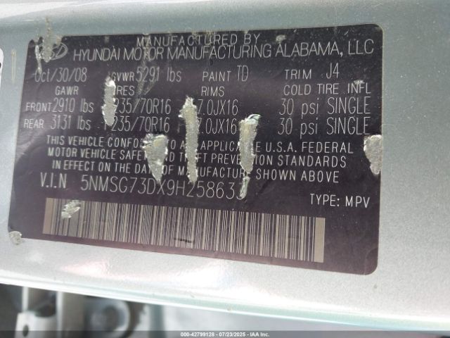 2009 HYUNDAI SANTA FE 5NMSG73DX9H258633 Photo 8
