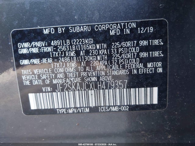 Subaru naturally aspirated u5 2020 JF2SKAJCXLH479357 Image 9