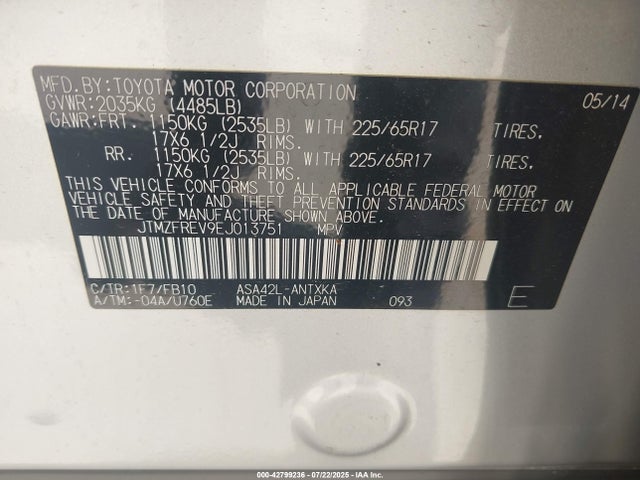 Toyota 2ar-fe 2014 JTMZFREV9EJ013751 Image 9
