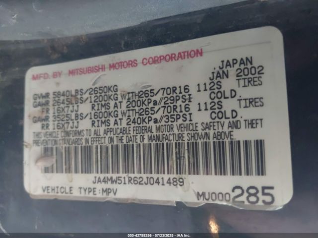 2002 MITSUBISHI MONTERO JA4MW51R62J041489 Photo 8