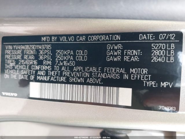2013 VOLVO XC70 YV4940BZ9D1149785 Photo 8