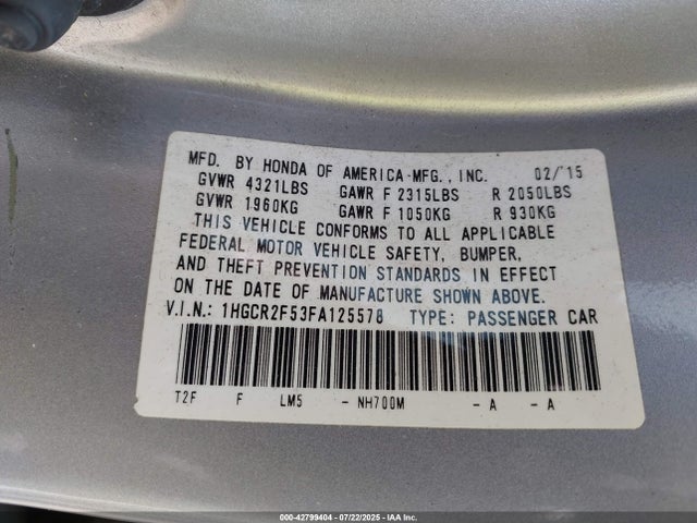 1HGCR2F53FA125578 Honda k24w1