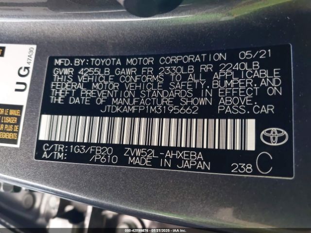 2021 TOYOTA PRIUS PRIME JTDKAMFP1M3195662 Photo 8