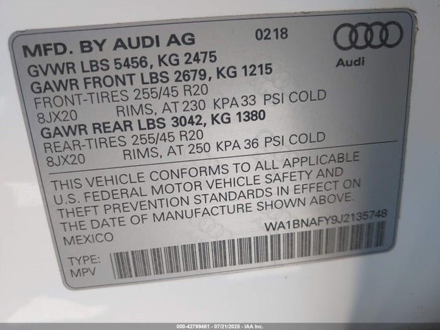 2018 AUDI Q5 WA1BNAFY9J2135748 Photo 8