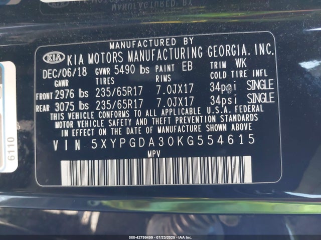 5XYPGDA30KG554615 KIA gdi theta-ii