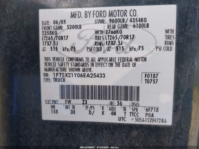 2006 FORD F-250 1FTSX21Y06EA25433 Photo 8
