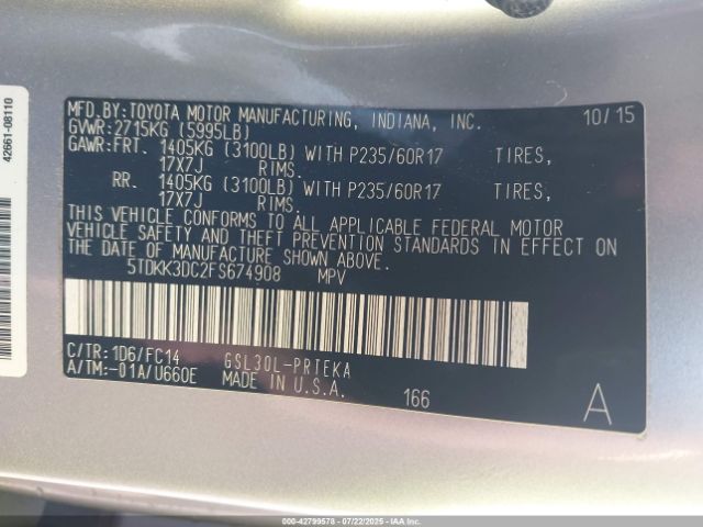 2015 TOYOTA SIENNA 5TDKK3DC2FS674908 Photo 8