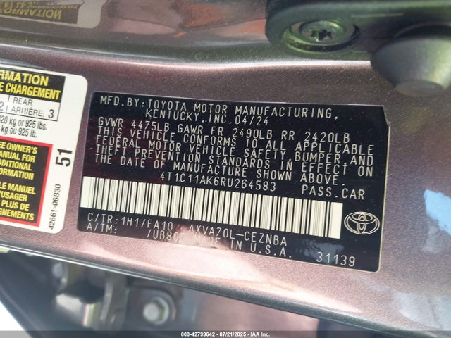4T1C11AK6RU264583 Toyota a25a-fks