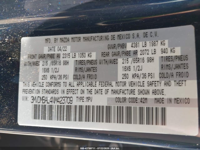 3MVDMBAL4NM423709 Mazda py