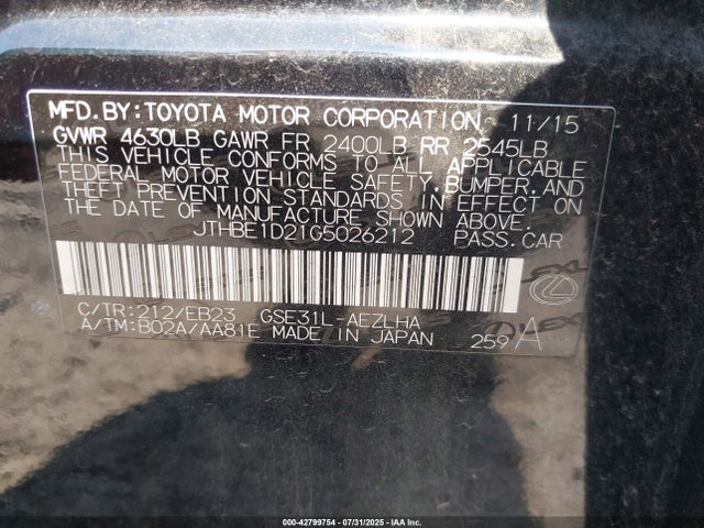 Lexus 2gr-fse 2016 JTHBE1D21G5026212 Image 9