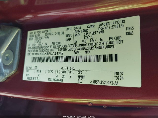 1FMCU0GX8FUA21342 Ford Escape
