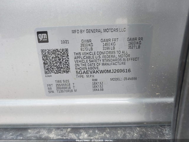 5GAEVAKW0MJ269616 Buick lfy - spark ignited direct injection, atss, gen1