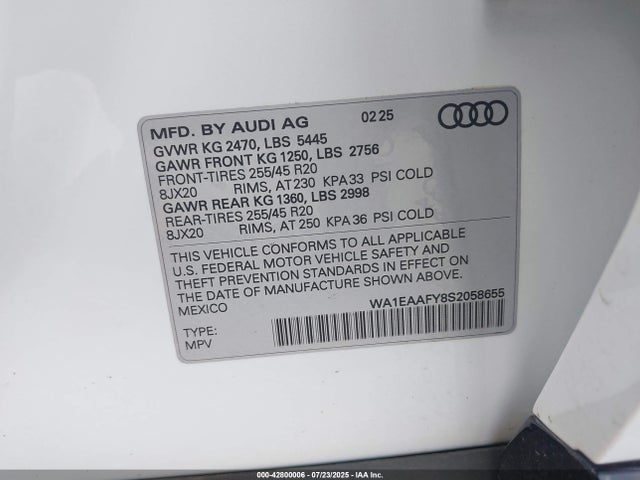 2025 AUDI Q5 WA1EAAFY8S2058655 Photo 8