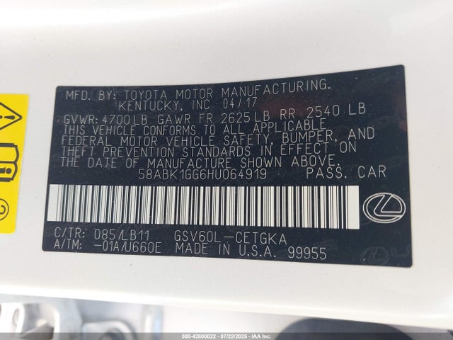 58ABK1GG6HU064919 Lexus 2gr-fe