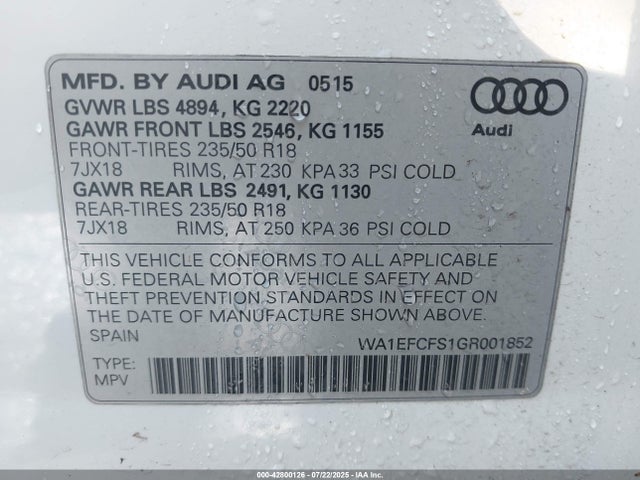 2016 AUDI Q3 WA1EFCFS1GR001852 Photo 8