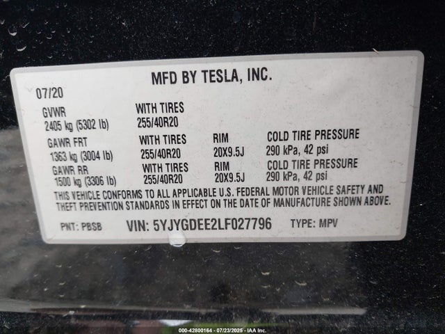Tesla 2020 2020 5YJYGDEE2LF027796 Image 9