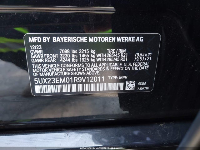 5UX23EM01R9V12011 BMW X7