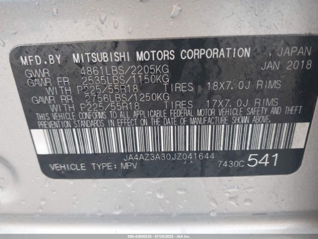 2018 MITSUBISHI OUTLANDER JA4AZ3A30JZ041644 Photo 8
