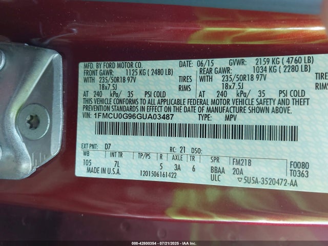Ford 2016 2016 1FMCU0G96GUA03487 Image 9