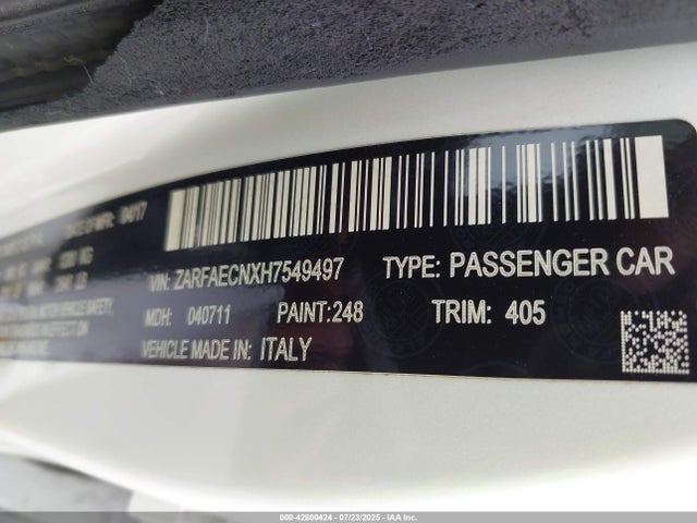 Alfa Romeo giulia (952) 2017 ZARFAECNXH7549497 Image 9