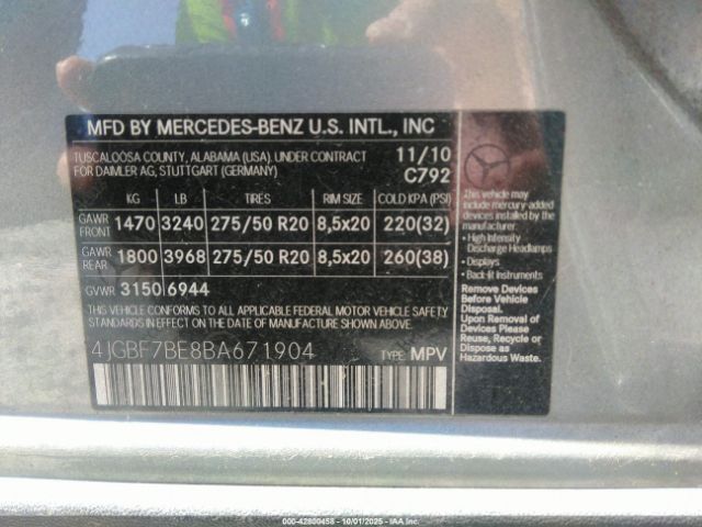 2011 MERCEDES-BENZ GL 450 4JGBF7BE8BA671904 Photo 8
