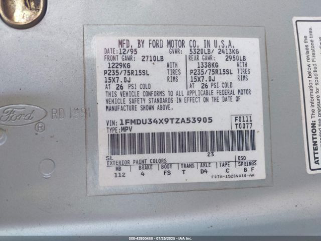 1996 FORD EXPLORER 1FMDU34X9TZA53905 Photo 8