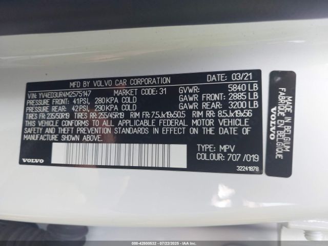 2021 VOLVO XC40 RECHARGE PURE ELECTRIC YV4ED3UR4M2575147 Photo 8