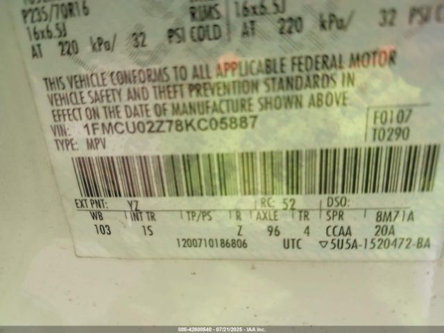 2008 FORD ESCAPE 1FMCU02Z78KC05887 Photo 8