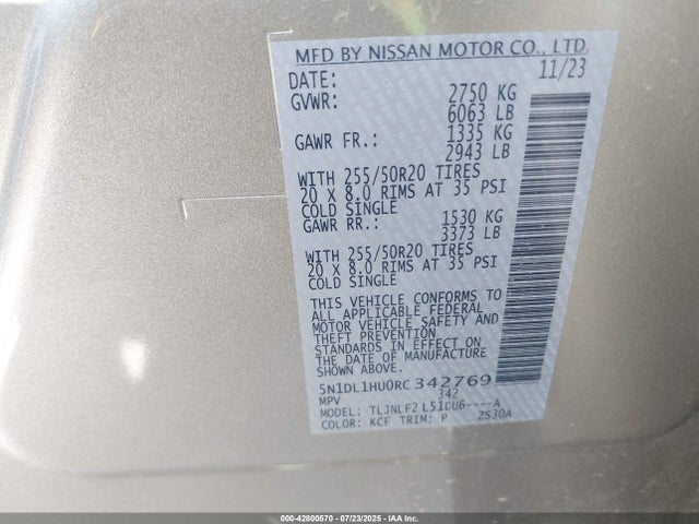 5N1DL1HU0RC342769 Infiniti QX60