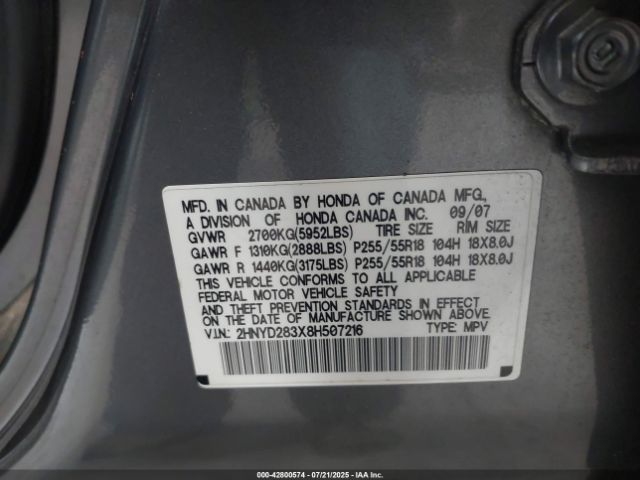 2008 ACURA MDX 2HNYD283X8H507216 Photo 8