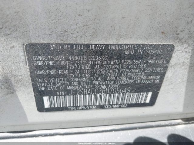 2011 SUBARU FORESTER JF2SHADC3BH705649 Photo 8