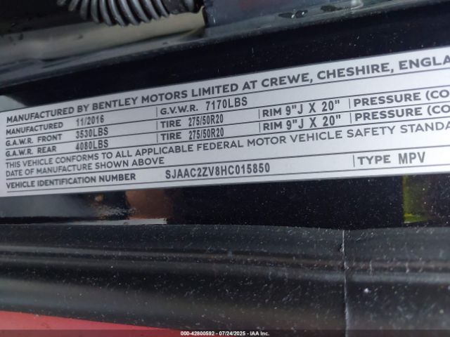 2017 BENTLEY BENTAYGA SJAAC2ZV8HC015850 Photo 8