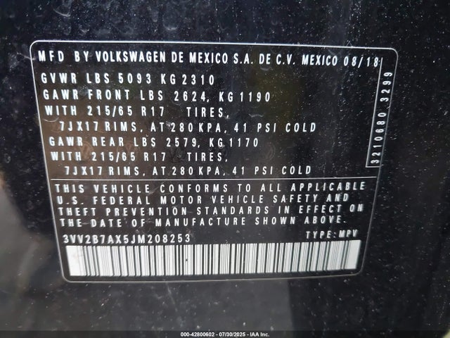 3VV2B7AX5JM208253 Volkswagen Tiguan