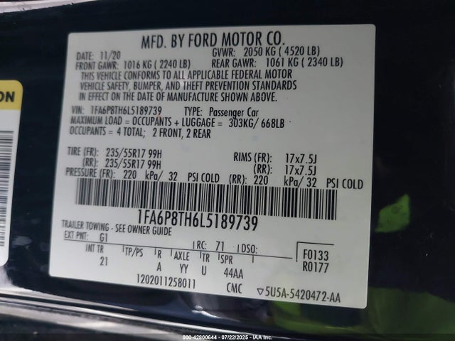 Ford 2020 2020 1FA6P8TH6L5189739 Image 9