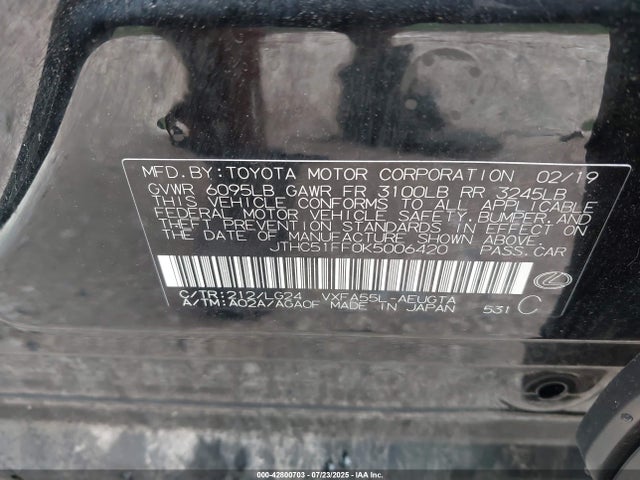 Lexus v35a-fts 2019 JTHC51FF0K5006420 Image 9