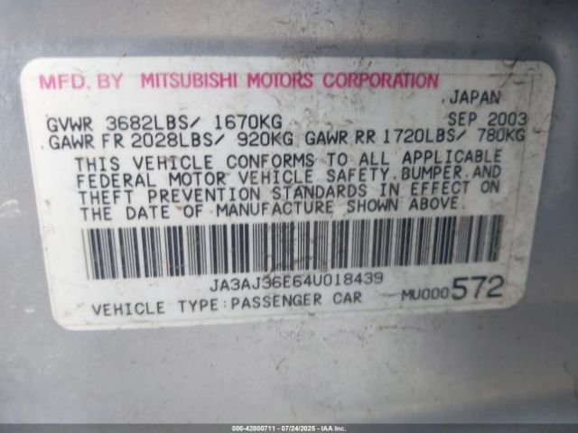 2004 MITSUBISHI LANCER JA3AJ36E64U018439 Photo 8