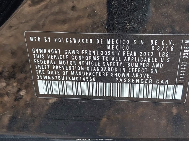 3VWN57BU1KM014566 Volkswagen 1.4 tsi