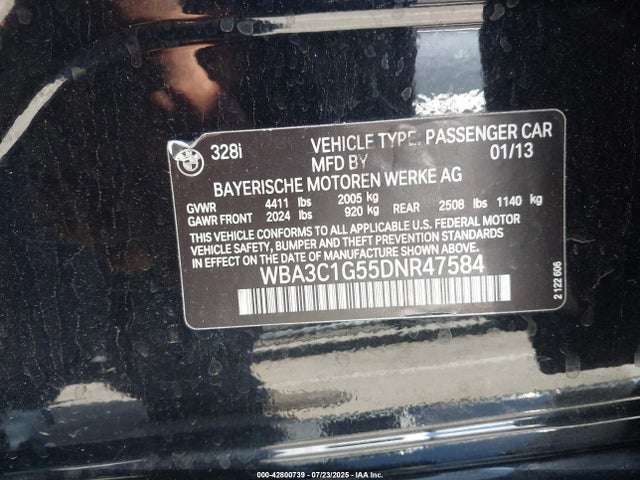 Продаж на аукціоні авто 2013 Bmw 328i, vin: WBA3C1G55DNR47584, номер лоту: 42800739