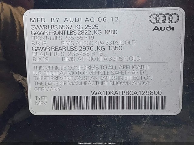 2012 AUDI Q5 WA1DKAFP8CA129800 Photo 8
