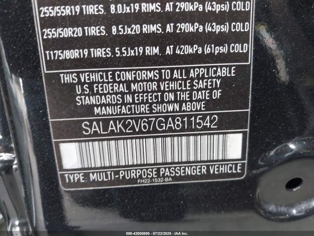 Land Rover s/c lev2 ulev 2016 SALAK2V67GA811542 Image 9