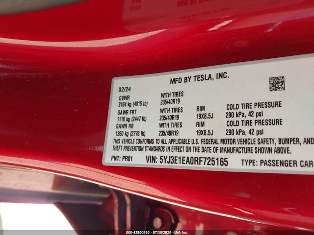 Tesla MODEL 3 2024 5YJ3E1EA0RF725165 Image 9
