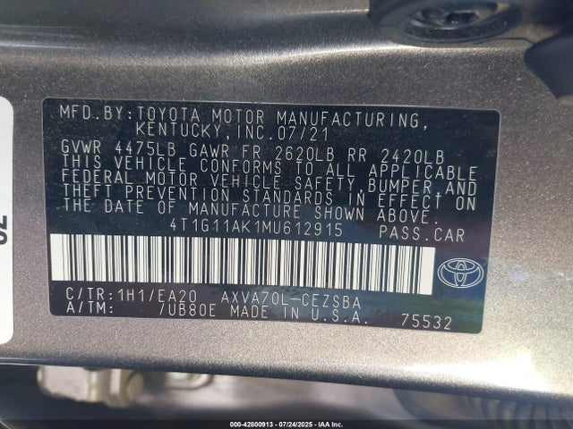 4T1G11AK1MU612915 Toyota a25a-fks