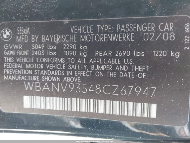 2008 BMW 535XI WBANV93548CZ67947 Photo 8