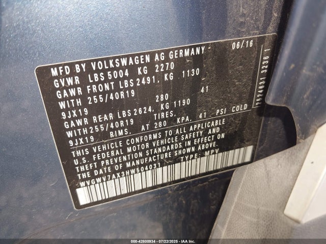 WVGWV7AX3HW504031 Volkswagen 2.0 tsi