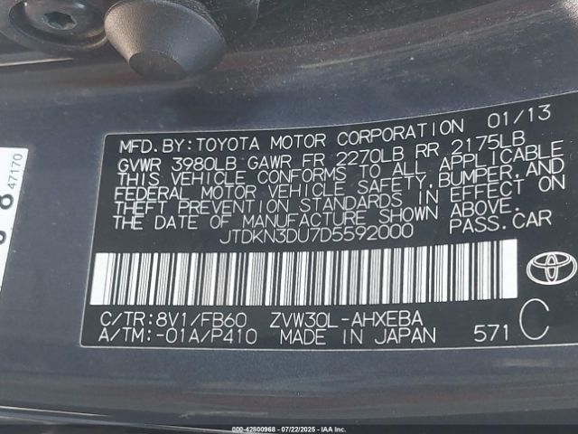 2013 TOYOTA PRIUS JTDKN3DU7D5592000 Photo 8